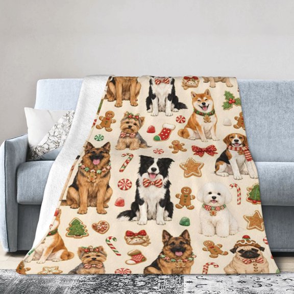 Christmas Dog Blanket Dog Gingerbread Candy Soft Cozy Throw Blanket Gift for Women teenager 50x40