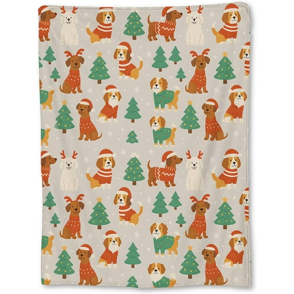 Christmas Dog Blanket, Soft Lightweight Flannel Cute Holiday Puppy Print Throw Blanket for Couch, Bed, Travel Winter Decor Gifts, Cozy Warm Fuzzy Festive Blankets for Dog Lovers Women Kids 50x60 Inch