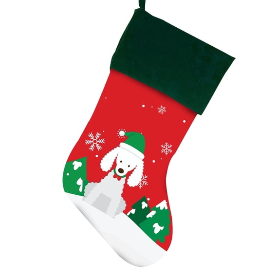 Poodle Christmas Stocking for Dog, Measures 19", Red Pet Stocking