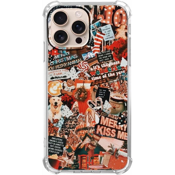 Christmas Dog Case for iPhone 16 Pro, Cute Christmas Holiday Collage, Trendy Cool Soft TPU Case for iPhone 16 Pro