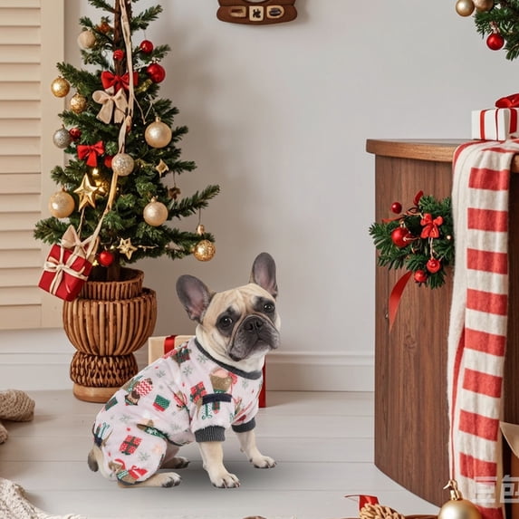 Christmas Dog Cat Apparel, Winter Holiday Santa C|Ause Apparel Shirt Jumpsuits with Sleeves Soft Warm Pet Clothes for|_Boys_Girls Small Pet Puppies Dog Christmas Gifts(#E03,L)