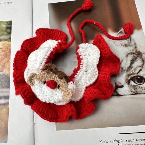 Christmas Dog & Cat Collar with Red & Green Stripes and Bell, Handmade Adjustable 13-21 Inch Cozy Knitted Collar for Small Dogs and Cats, Festive Holiday Decorative Accessory