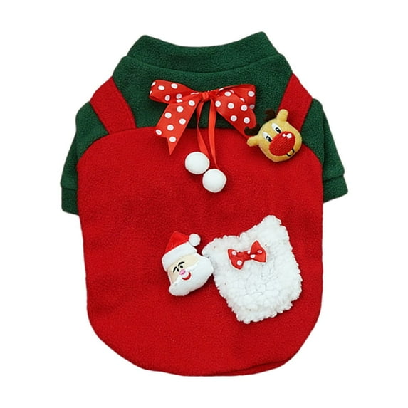 Christmas Dog & Cat Outfit – Red Winter Pet Shirt with Bow for Small Breeds, Breathable Polyester Clothing for Holiday Photos & Daily Wear, M