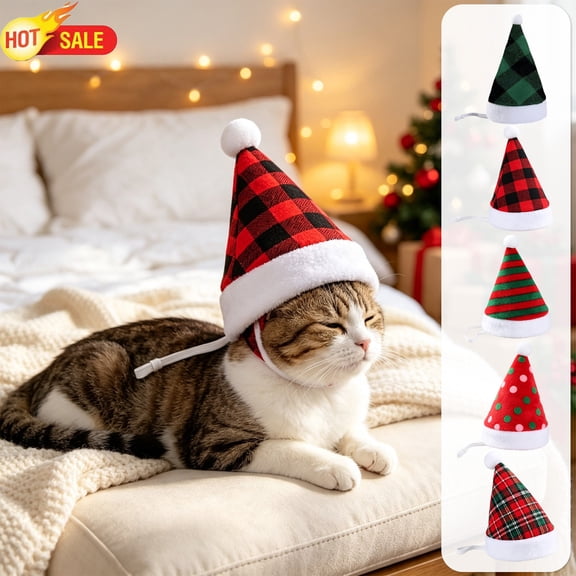 Christmas Dog Cat Santa Hat Pet Costume E, Festive Holiday Headwear for Dogs Cats, Cute Red Cap for Xmas Party Photo Decoration, Pet Outfit Accessory Festive