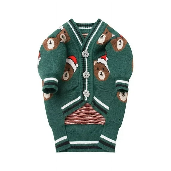Christmas Dog Clothes Cardigan Winter Cat Puppy Yorkie Poodle Pomeranian Schnauzer Pug French Bulldog Sweater New Year Pet Coat (green,XXS)