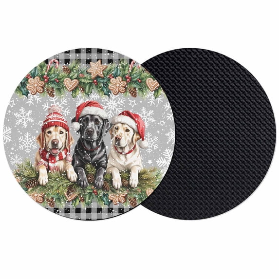 Christmas Dog Coasters Set of 2, Absorbent Coasters for Drinks, Winter Xmas Gingerbread Snowflakes Grey Coaster for Desk Coffee Table Protection, Home Decor House Warming Gifts 4"