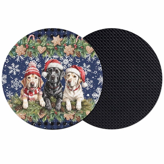 Christmas Dog Coasters Set of 2, Absorbent Coasters for Drinks, Winter Xmas Gingerbread Snowflakes Navy Blue Coaster for Desk Coffee Table Protection, Home Decor House Warming Gifts 4"