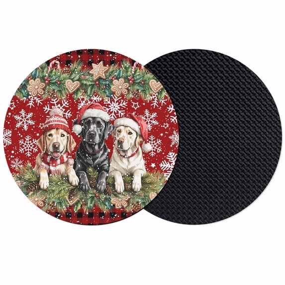 Christmas Dog Coasters Set of 2, Absorbent Coasters for Drinks, Winter Xmas Gingerbread Snowflakes Red Coaster for Desk Coffee Table Protection, Home Decor House Warming Gifts 4"