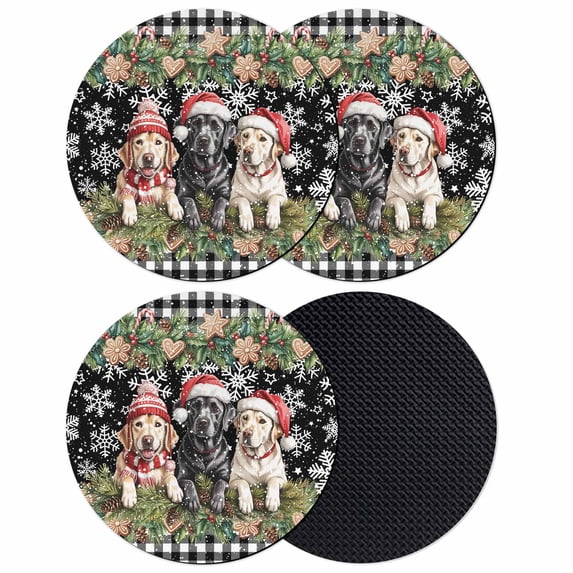 Christmas Dog Coasters Set of 4, Absorbent Coasters for Drinks, Winter Xmas Gingerbread Snowflakes Black Coaster for Desk Coffee Table Protection, Home Decor House Warming Gifts 4"