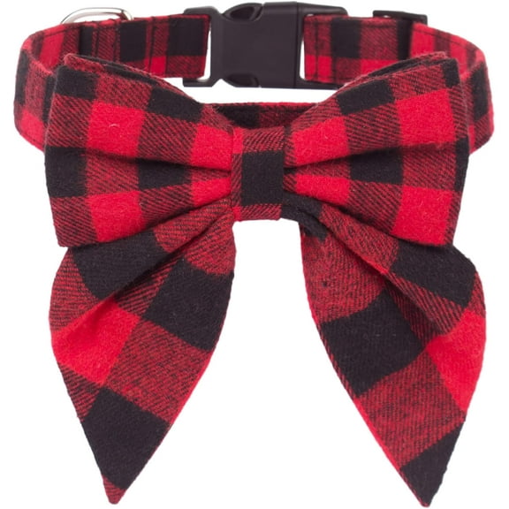 Christmas Dog Collar with Bow, Adjustable Cotton Red Green Plaid Bowtie Dog Christmas Collars for Small Medium Large Dogs Pets