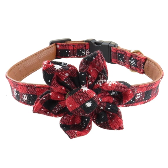 Christmas Dog Collar with Removable Flower, Classic Buffalo Plaid Snowflake Pet Xmas Collar, Adjustable Red Green Christmas Collars for Medium Dog