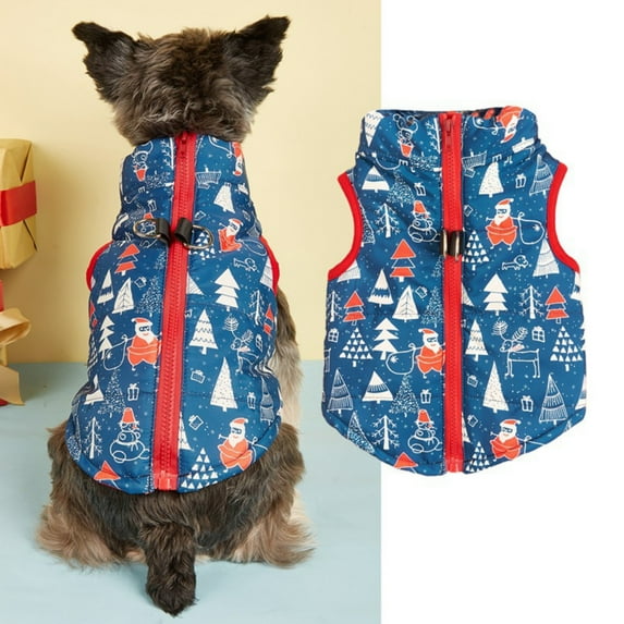 Christmas Dog Cotton Wadded Jacket Snowman Pet Coat with Harness Hook Small Medium Dogs Costume