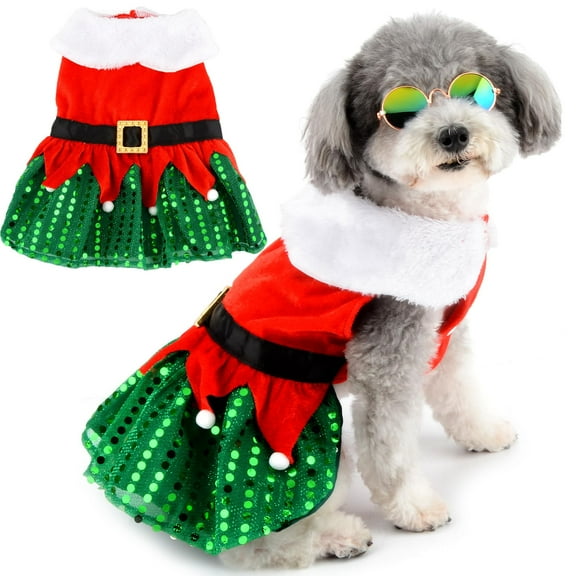 Christmas Dog Dress Cute Pet Skirt Xmas Dogs Winter Clothes Warm Cats Puffy Dress Doggie Outfits for Christmas Spring Festival New Year (Small)