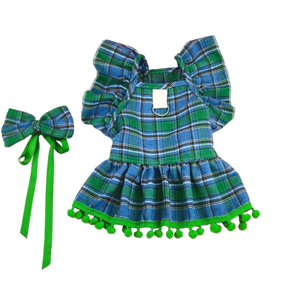 Christmas Dog Dress Outfit – Cute Red Plaid Pet Clothes with Bow Skirt for Small Dogs & Cats, Soft Polyester Holiday Costume for Christmas Parties or Photos