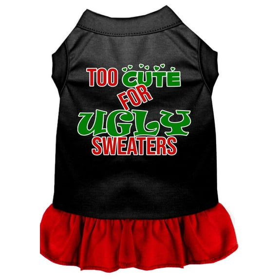 Christmas Dog Dress, Pet Dog Cat Dress Screen Printed, "Too Cute For Ugly Sweaters"