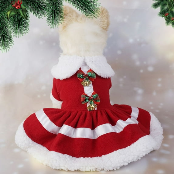 Christmas Dog Dress Santa Claus Puppy - Red Skirt Suit with Belt Xmas Holiday Outfit for Puppy Red-M