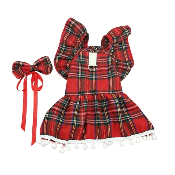 Christmas Dog Dress with Bow Skirt and Leash Access for Holiday Party and Daily Wear