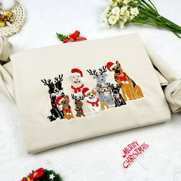 Christmas Dog Family Embroidered Sweatshirt