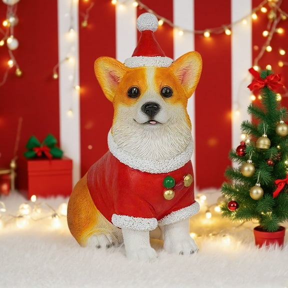 Christmas Dog Figurines with Holiday Hats, Corgi Bichon Labrador Resin Statues, Home Shelf Tabletop Decor for Festive Season, Pet Lover Gift Idea(A)