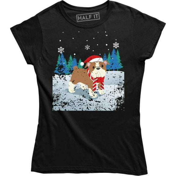 Christmas Dog Funny Animal Dogs Xmas Holiday Snowflakes Womens T-Shirt