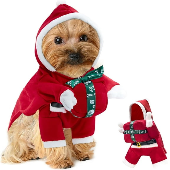 Christmas Dog Hoodie Costume - Pet Gift Carrying Style Coat Clothes Christmas Santa Funny Apparel Outfit Winter Warm for Medium Dog Party Accessories Clothing
