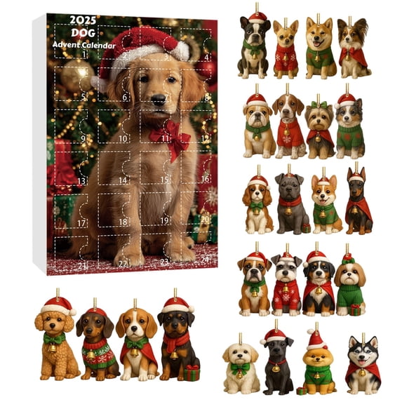 Christmas Dog Lovers' Advent Calendar – 24-Day Countdown with Mini Puppy Ornaments in Festive Scarves & Capes, Hanging Décor for Tree, Mantel or Gifts