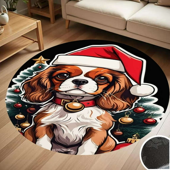 Christmas Dog Ornament Round Carpet Living Room Bedroom Home Decoration Coffee Table Mat Lounge Rug Chair Mats