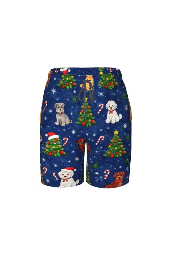 Christmas Dog Pattern Beach Pants Teen Shorts with Mesh Lining and Drawstring