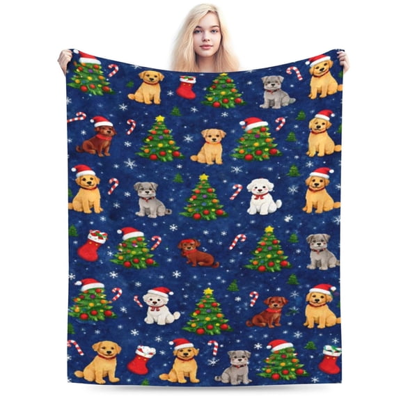 Christmas Dog Pattern Blanket Cute Puppy Christmas Throw Blanket Soft Cozy Flannel Holiday Dog Blanket for Home Decor Gift 50x40