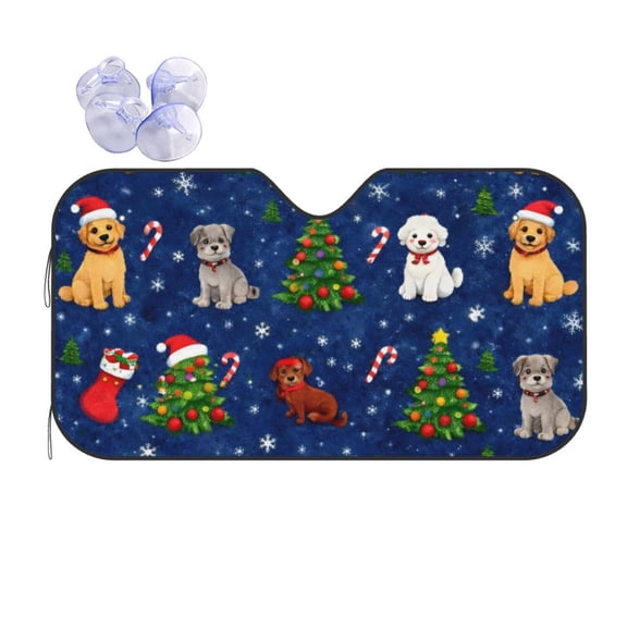 Christmas Dog Pattern Car Windshield Sun Shade Universal Fit Auto Sun Visor Protector