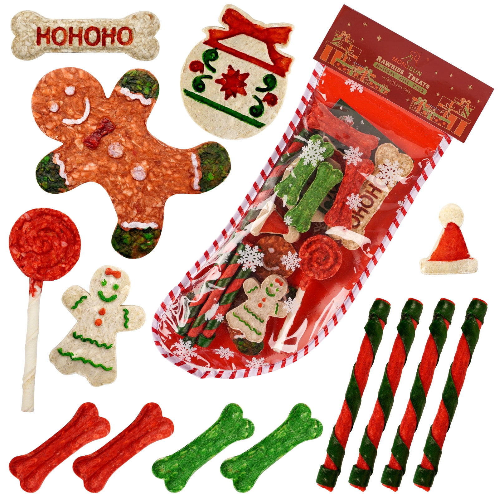 Christmas Dog Rawhide Treats Holiday 14Count Stocking for Small Dogs