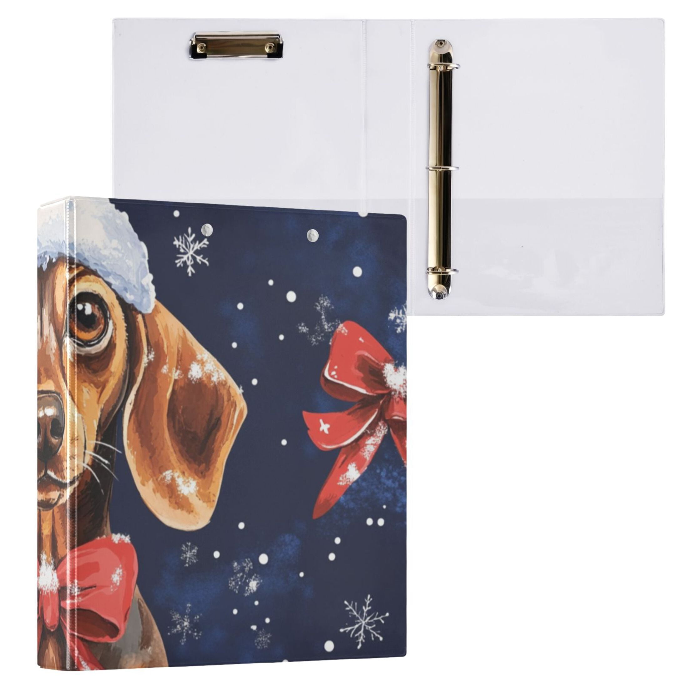 Christmas Dog Ribbons 3 Ring Binders 1.5 inch Hardcover File Folders with Interior Pockets A4 Size Organizer for School Office Hospital