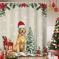 thumbnail image 1 of Christmas Dog Shower Curtain, Xmas Tree Poinsettia Botanical Linen Texture Waterproof Fabric Shower Curtains with 12 Hooks, Bathroom Curtain Set for Bathroom Accessories Decor, 66 x 72 Inches, 1 of 9