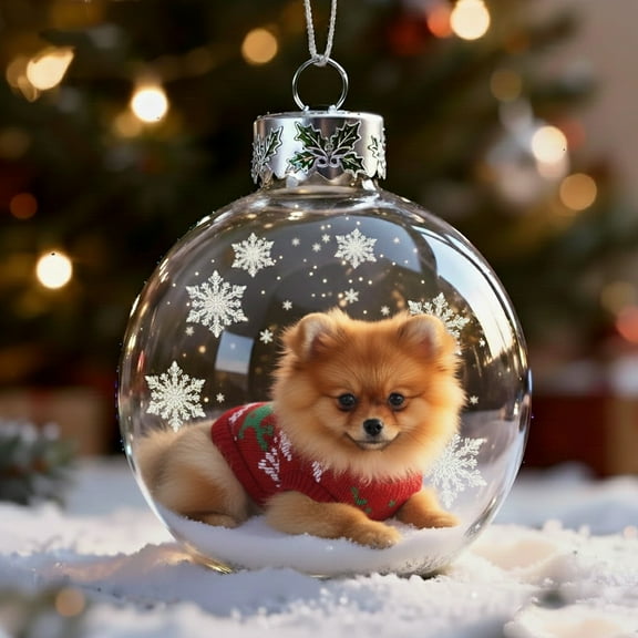 Christmas Dog Snow Globe Decoration Cute Dog with Santa Costume Plastic Hanging Decoration for Xmas Tree Holiday Gifts for Friend (B)