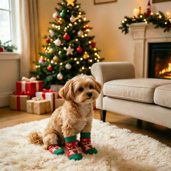 Christmas Dog Socks, Nonâ Pet Paw Protector Socks, Festive Pet Footwear for Small Dogs Cats Indoor AntiâScratch Paw Cover