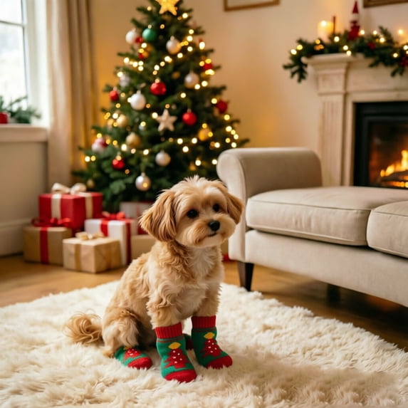 Christmas Dog Socks, Nonâ Pet Paw Protector Socks, Festive Pet Footwear for Small Dogs Cats Indoor AntiâScratch Paw Cover