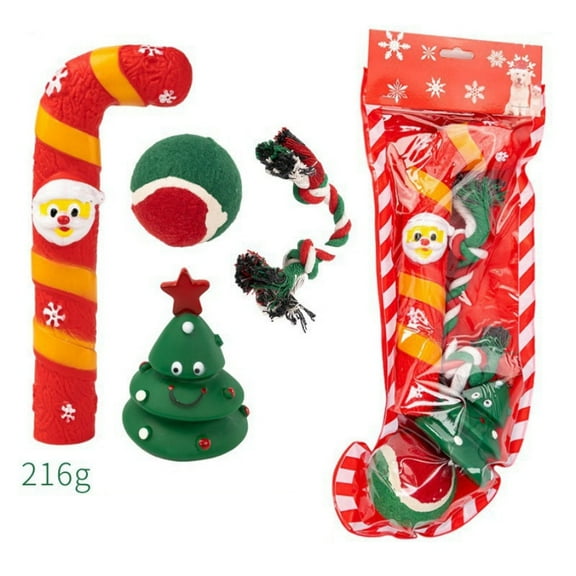 Christmas Dog Stocking Gifts Toys Set, 2/3/4 Pcs Xmas Dogs Toys Chew Toys Assorted Santa Clause Reindeer Spherical Christmas Tree Candy Cane Shape Chewer Interactive Ball Gifts