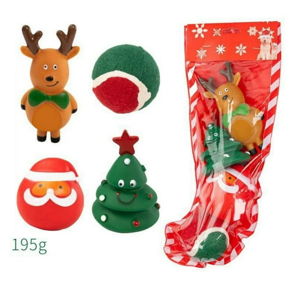Christmas Dog Stocking Gifts Toys Set, 2/3/4 Pcs Xmas Dogs Toys Chew Toys Assorted Santa Clause Reindeer Spherical Christmas Tree Candy Cane Shape Chewer Interactive Ball Gifts