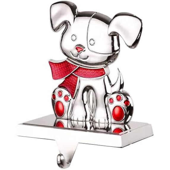 Christmas Dog Stocking Holders for Mantle,Silver Dog Stocking Hangers for Fireplace,Mantle Clip Holder Hanger for Stocking/Garland,Dog Xmas Hooks for Stocking (New Dog)