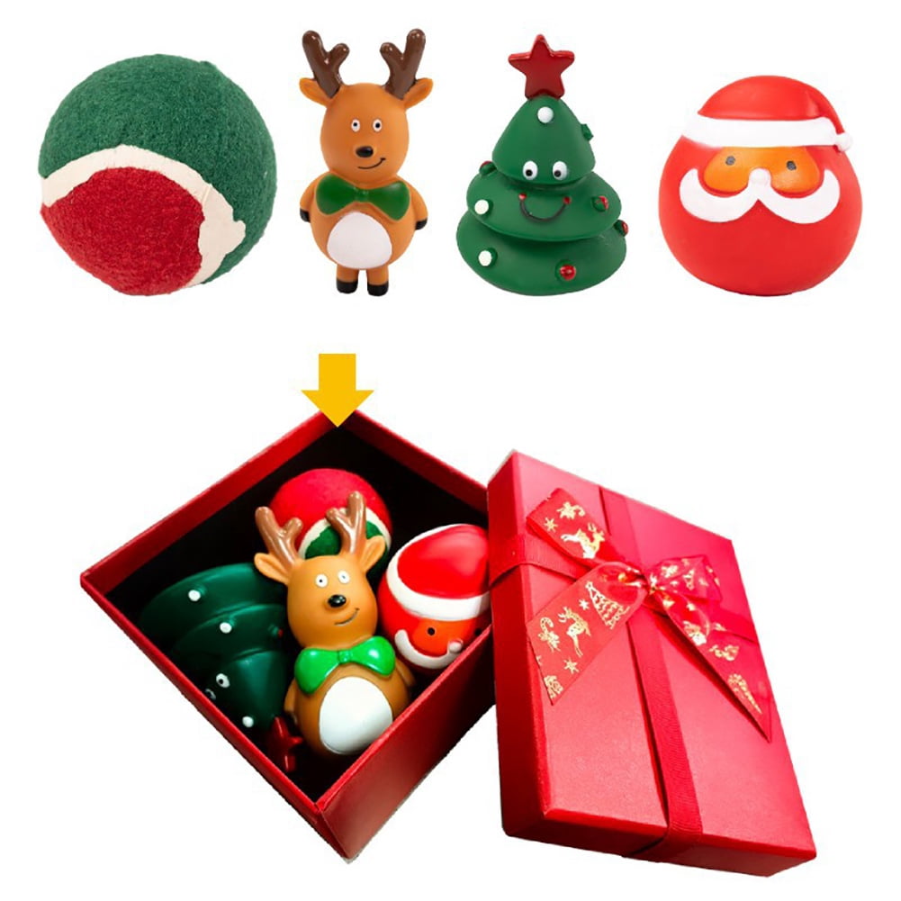Christmas Dog Stocking Toys Xmas Dog Toys Set, Rubber Dog Toys, Indestructible Dog Toy Durable Squeaky Puppy Chew Toys for Training Teething