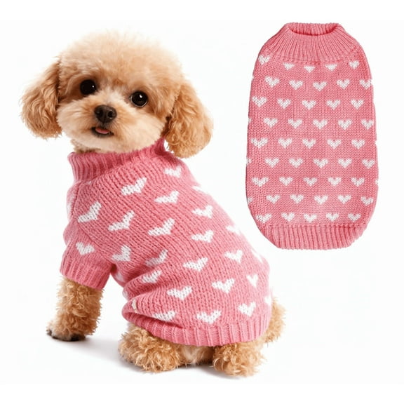 Christmas Dog Sweater,Heart Pattern Pullover Knitted Winter Warm Pet Sweater Clothes for Small Medium Large Dogs Pets - Pink,L