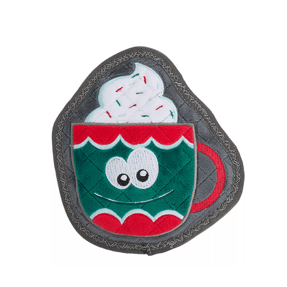 Christmas Dog Toy Joyhound Rip Roarin' Tough Plush Hot Cocoa Mug Holiday Squeaker Dog Toy - Aggressive Chewers