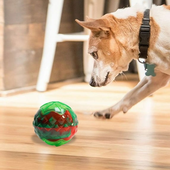 Christmas Dog Toy Sound Emitting Light Up Bouncy Ball Durable Chew Stick for Small Medium Dogs with Raised Granules for Teeth Cleaning Oral Health Festive Bone Shape Interactive Pet Toy