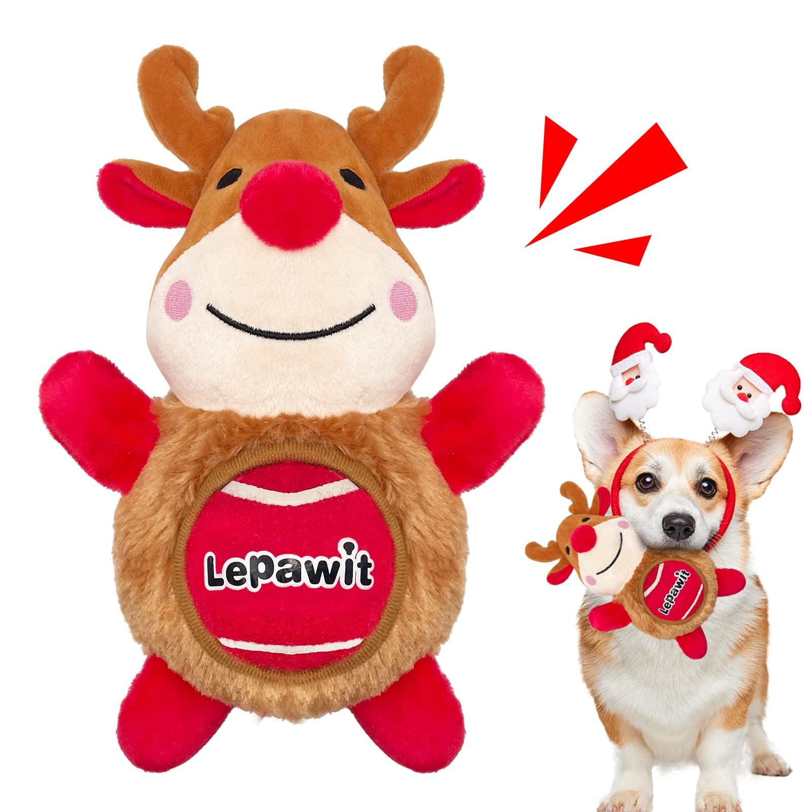 Christmas Dog Toys, 2 in 1 Plush Squeaky Dog Toys for Medium and Large