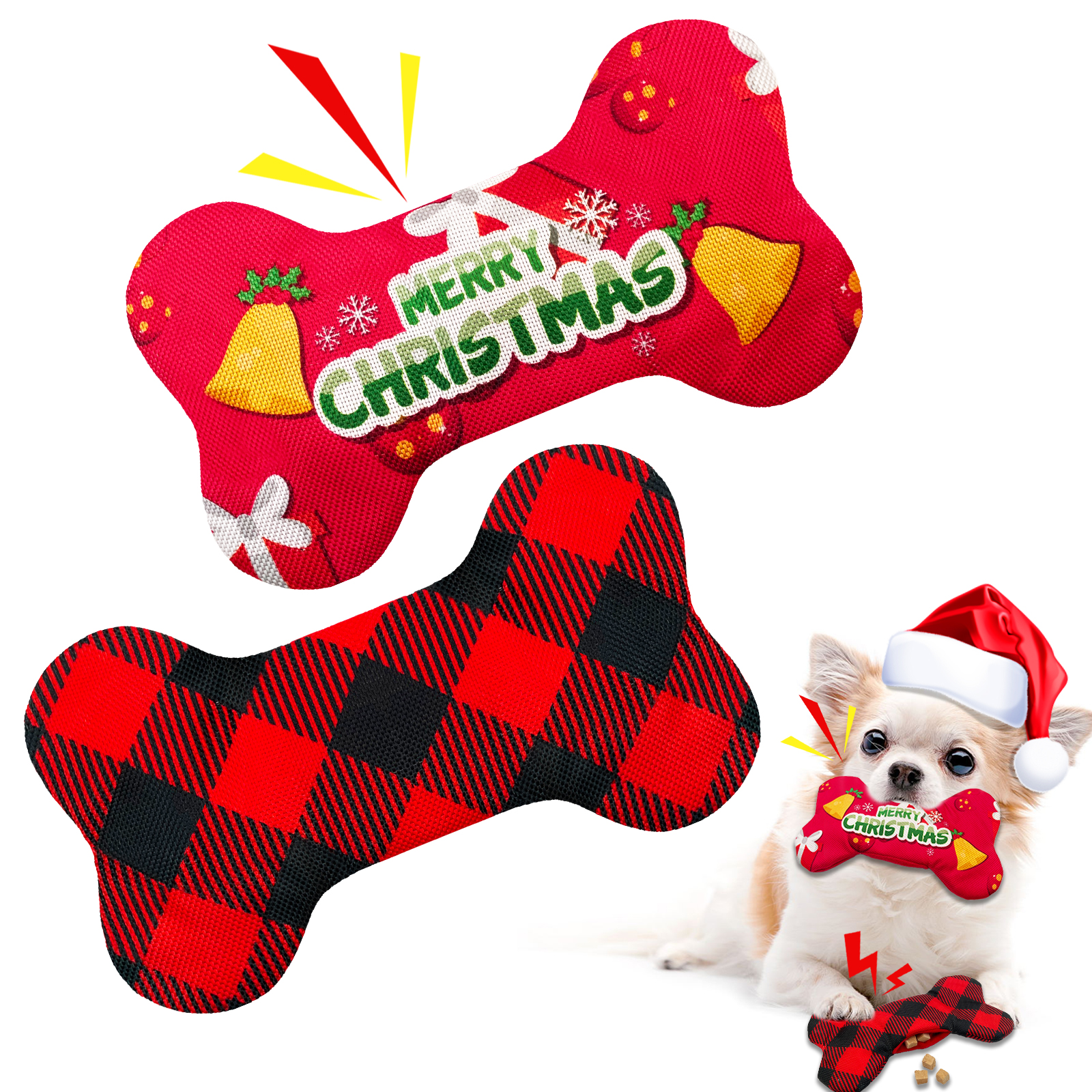 Christmas Dog Toys, 2 Pack No Stuffing Squeaky Dog Toys with Crinkle
