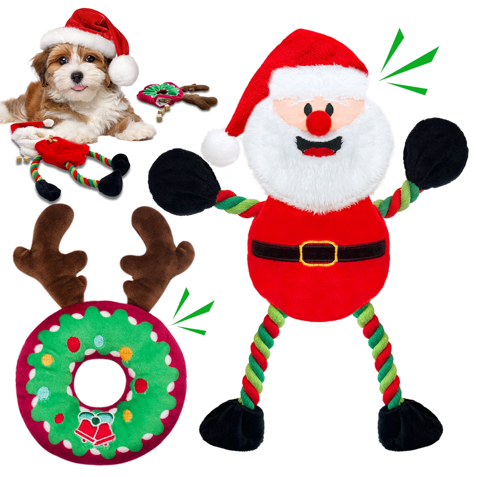Christmas Dog Toys, 2 Pack No Stuffing Dog Toys with Treat Dispensing