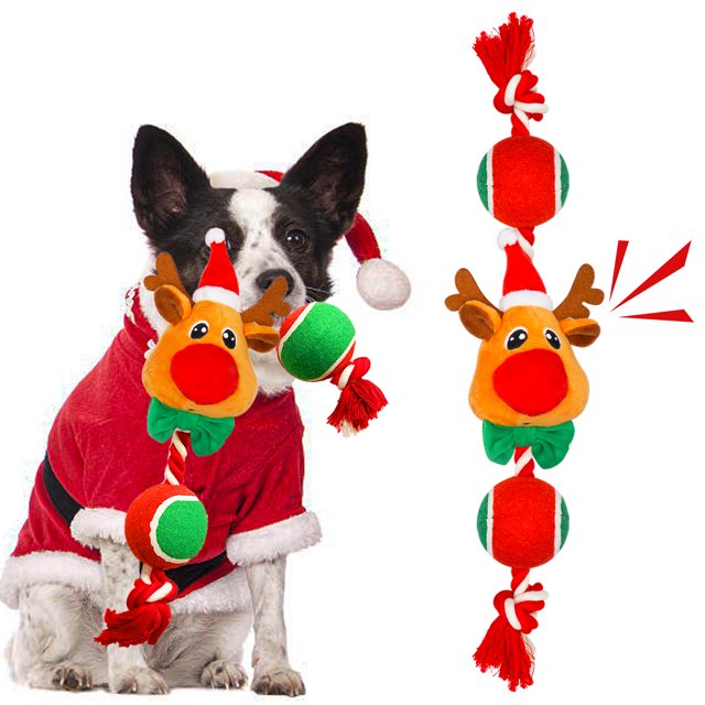 Christmas Dog Toys, Cotten Dog Rope Toys with Ball, Dog Gifts for
