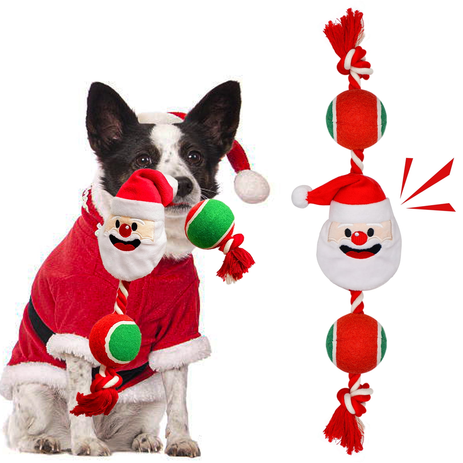 Christmas Dog Toys, Cotten Dog Rope Toys with Ball, Dog Gifts for