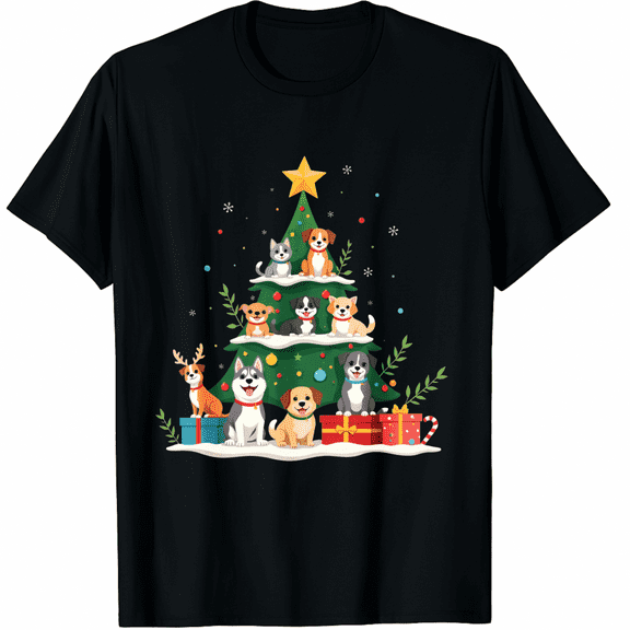 Christmas Dog Tree T-Shirt Cute Funny Puppy Dogs Xmas Tee T-Shirt for Men Women