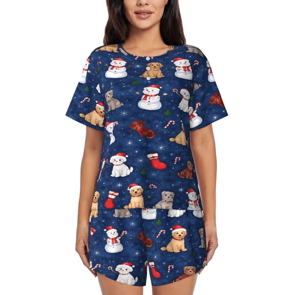Christmas Dog Women’S Short-Sleeved Pyjama Set Round-Neck Loungewear for Indoor and Outdoor